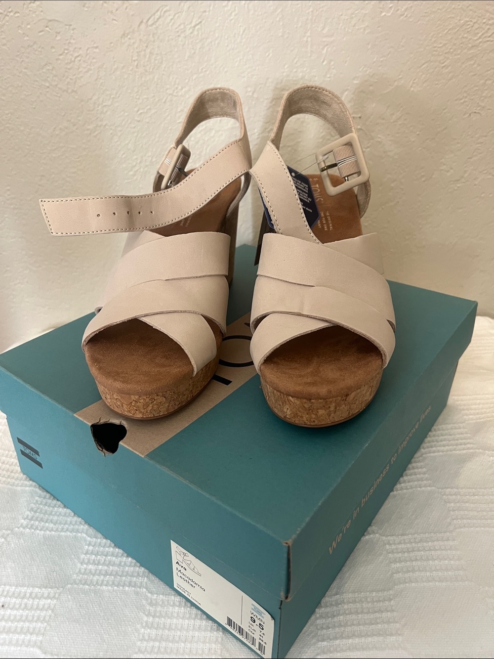 Toms Beige Crisscross Wedge Sandals